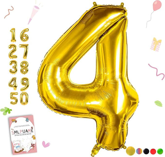 40 inch Number Balloon 0-9 Gold Large Number 4 Balloons,Digital Balloons for Birthday Party Celebration Decorations Supplies, Helium Foil Number Balloons for Wedding Anniversary