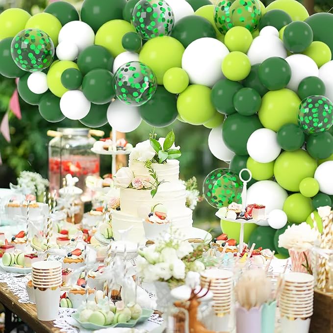 Lime Green White Balloon Garland Arch Kit - 122PCS Green White Balloon Dark Green Balloons for Wedding Birthday Jungle Safari Baby Shower Graduation St Patrick Party Decorations