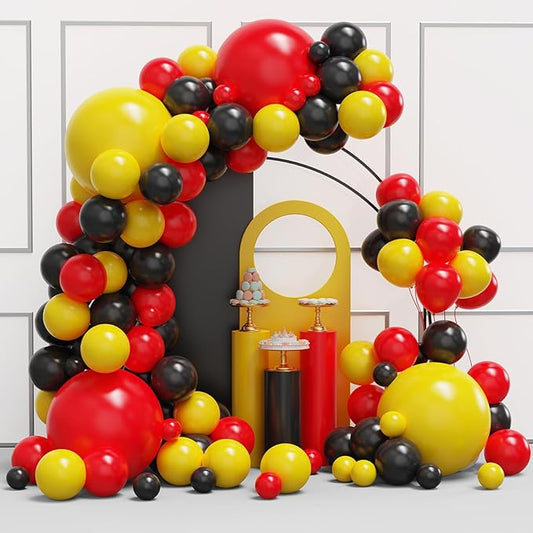 YMSZ Red Black Yellow Balloons Arch Kit, 134Pcs Red and Yellow Latex Balloons for Birthday, Baby Shower, Graduation Party Decorations