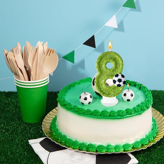 8th Birthday Candles，Soccer Birthday Decorations，Suitable for Girl and boy Cake Toppers, Wedding Cakes, Anniversaries, Party Celebrations, Birthday Decorations