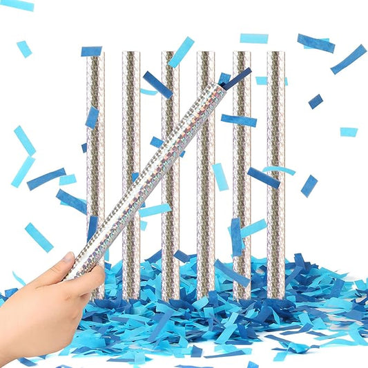 BATTIFE It's a Boy, 6Pack Gender Reveal Confetti Wands, Tissue Paper Confetti Flick Flutter Sticks for Baby Boy Born Shower Party Decorations Supplies, Shoot Poppers, 14inch Blue