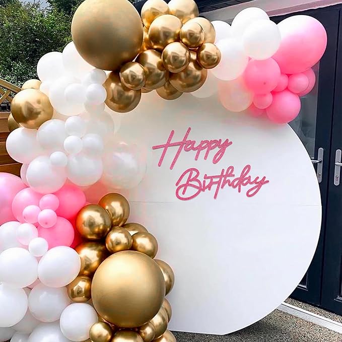Glitter Pink Happy Birthday Sign for Backdrop - Felt Glitter Letters for Birthday Party Balloon Arch Party Baby Shower, Reusable Large Happy Birthday Decorations Party Letters Sign for Women