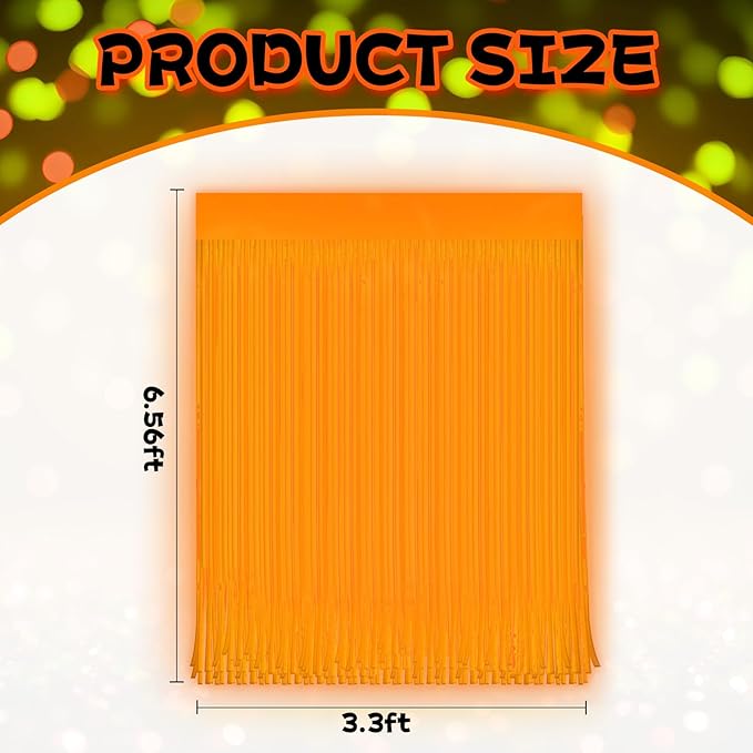 4 Pack Glow in The Dark Curtains Party Supplies 6.6 x 3.3 Ft Glow Tinsel Foil Fringe Curtains Orange Photo Booth Prop Backdrop Streamer for Birthday Holiday Neon Party Decorations