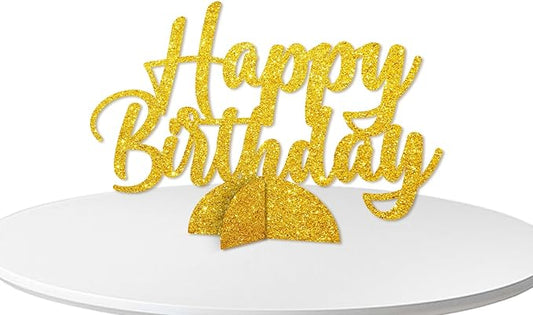 Happy Birthday Table Centerpiece, Gold Glitter Birthday Party Paper Free Standing for Men Women, Anniversary Script Table Centerpiece Party Supplies