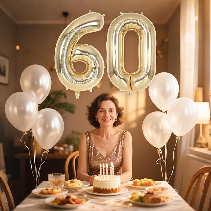 Champagne Gold Large Number 60 Balloon, 40 Inch Light Gold Foil Helium Number Balloons, Giant Mylar Number 60 Balloons for 60 Years Old Birthday Party Anniversary Decorations (Champagne Gold 60)