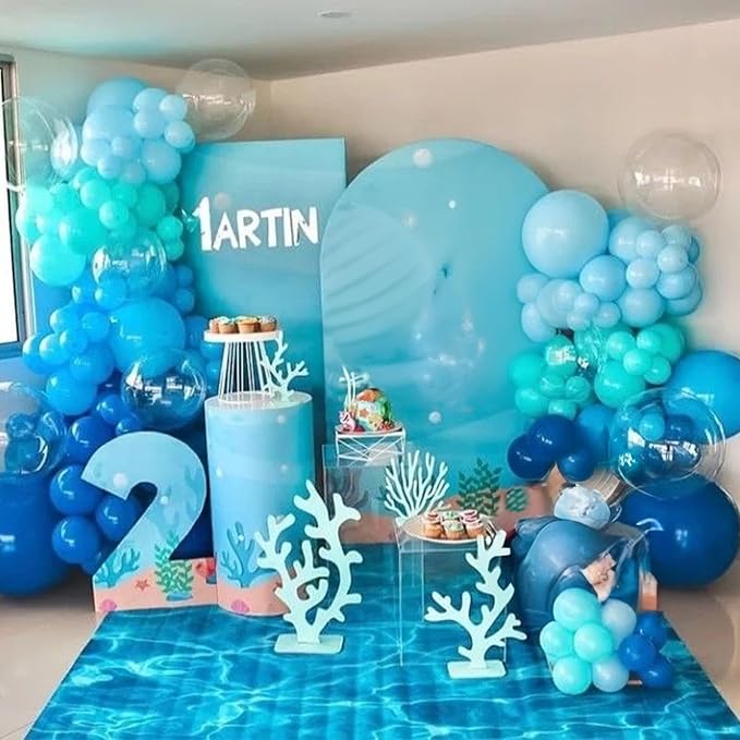 HILAVO Teal Blue Balloons 12 Inch 60pcs Ocean Turquoise Blue Party Balloons Transparent Metallic Pastel Light Blue Latex Helium Balloon for Under The Sea Birthday Baby Shower Shark Party Decorations