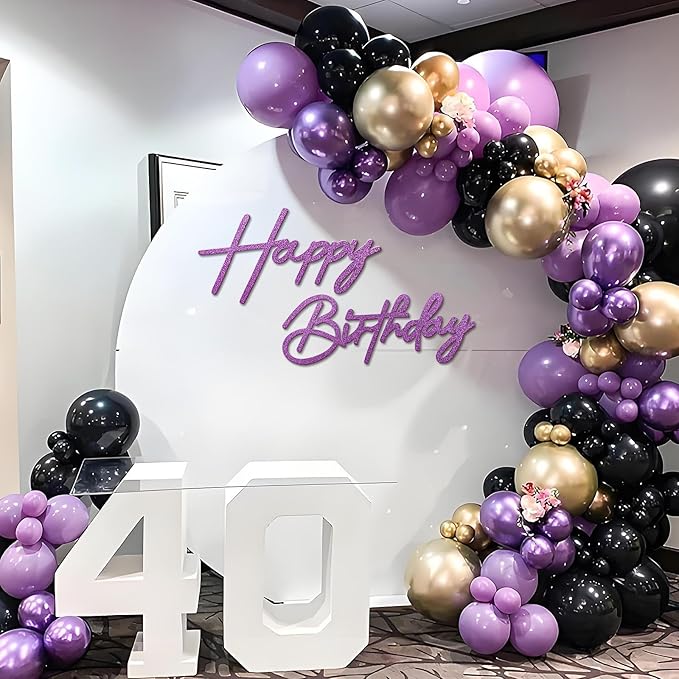Happy Birthday Sign for Backdrop - Glitter Purple Felt 'Happy Birthday' Letter Sign for Balloon Arch Backdrop Decorations