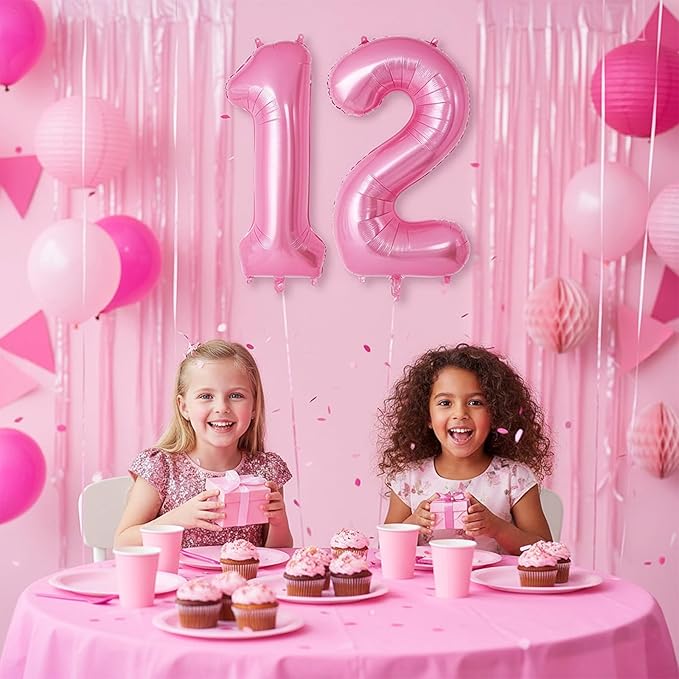 Pink Number 12 Balloons, Big Large Foil Number Balloons, Jumbo Giant Mylar Balloons for Birthday Party Decorations Supplies Anniversary (Number 12)