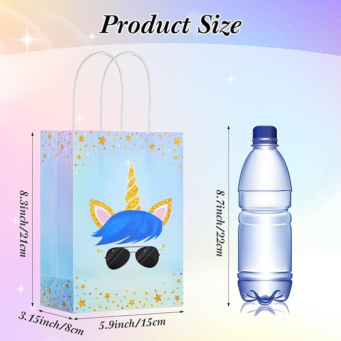 Gersoniel 16 Pcs Unicorn Party Favor Bags with Handles Unicorn Gift Goodie Treat Bags for Birthday Party Favors Supplies(For Girls and Boys, 8.27 x 5.9 x 3.15 Inch)