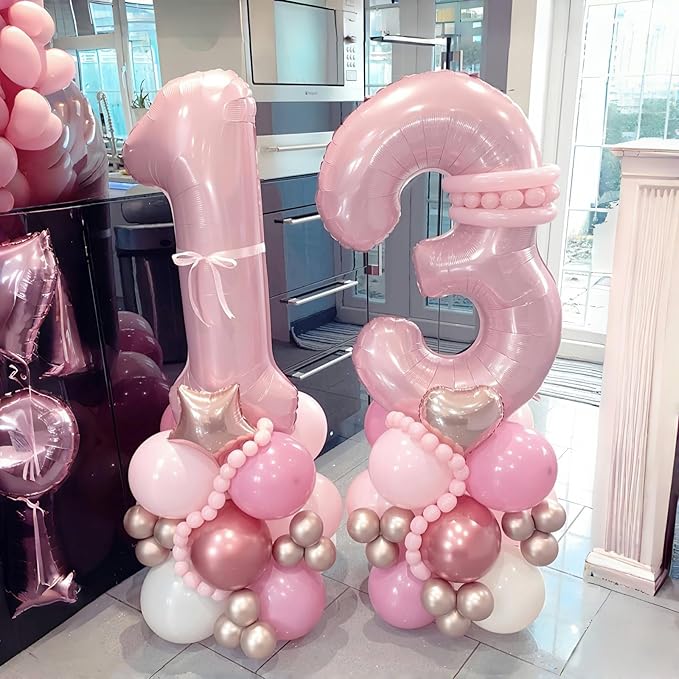 Pastel Pink Number 3 Balloon, 40 Inch Giant Pearl Light Pink Helium Foil Number 0-9 for Girls, Self Inflating 3rd Birthday Balloon for Women Anniversary Baby Shower Princess Party Decorations Supplies