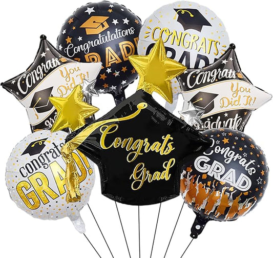 7pcs Congrats Grad Balloons Graduation Cap Balloon Grad Foil Balloon for Graduation Party Decorations