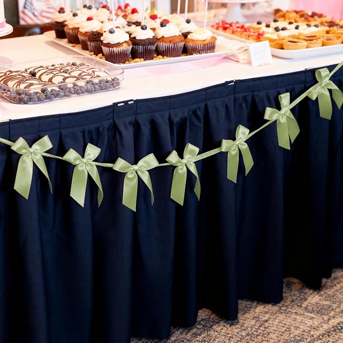 2pcs Sage Green Bow Garland Banner - 8.3 Feet Coquette Ribbon Bow Decorations for Baby Shower, Birthday Party, Bridal Shower Decor (Sage Green)
