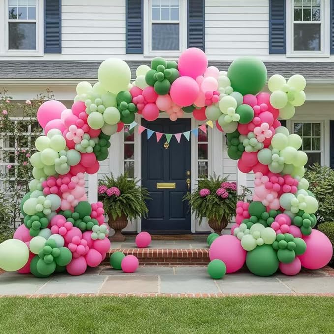 Pink and Green Balloons Garland Arch Kit 183Pcs - 5 10 12 18 inch Different Size Hot Pink Sage Green Light Balloon for Baby Shower Woodland Safari Birthday Summer Tropical Party Decorations