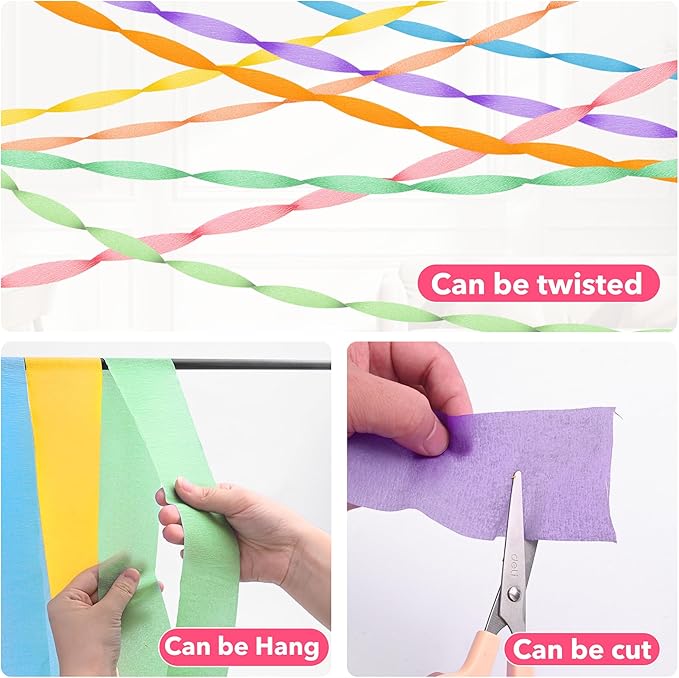 Oubest Crepe Paper Streamers 2.2 Inch x 656 Feet Ideal Party Supplies & Decorations for Birthdays Baby Showers Bachelorettes Weddings DIY, 8 Rolls Pastel Streamers Backdrops, Doorway & Wall Decor