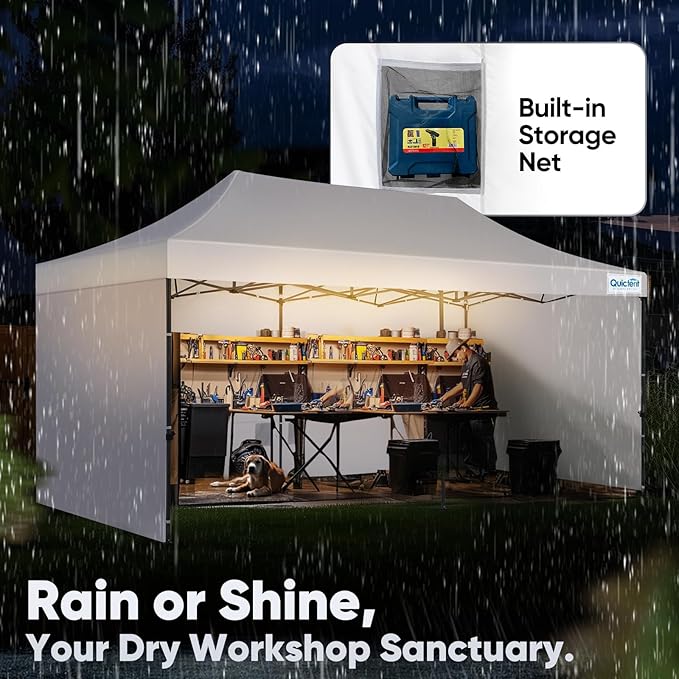 Quictent 10x20 Heavy Duty Pop up Canopy Tent with 3 Removable Sidewalls, Commercial Grade Instant Shelter with Wheeled Bag for Outdoor, Parties, Markets, 600D PU Coated UPF 50+ Sun Shield