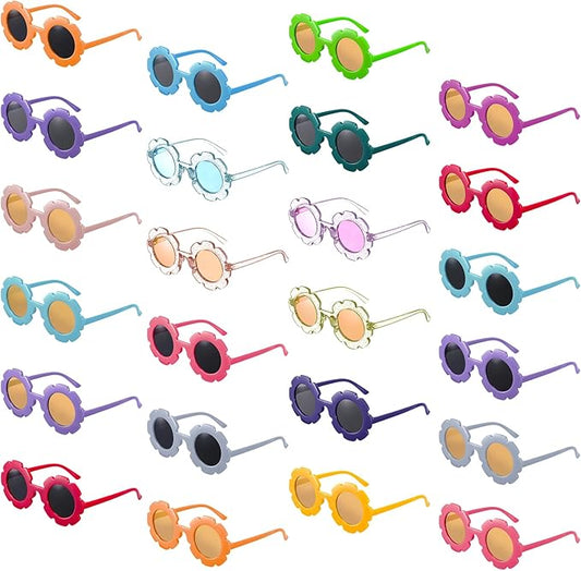 24 Pairs Flower Sunglasses Bulk Round Cute Flower Shaped Glasses Groovy Sunglasses Beach Eyewear Party Favors