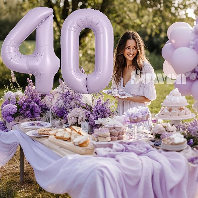 SUWEN 40 Inch Light Purple Large 40 Balloon Number Big Foil Helium Lavender Number Balloons Huge Mylar 0-9 Giant Jumbo Happy 40th Birthday Party Anniversary Decorations