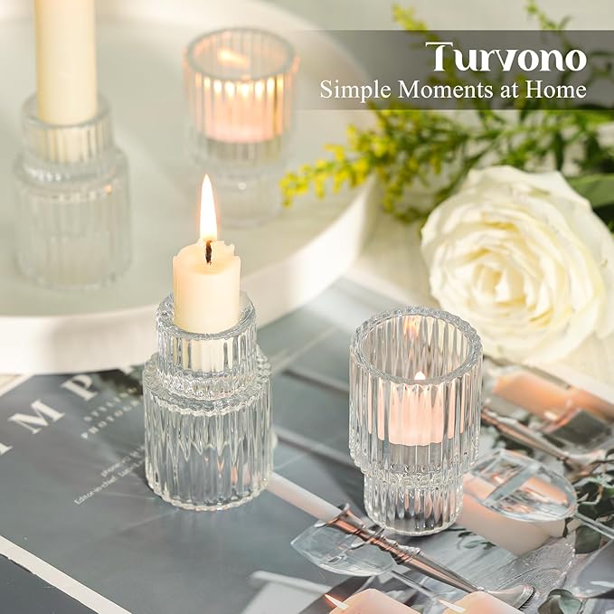 Clear Glass Taper Candle Holders Set of 12, Small Tapered Candlestick Holders in Bulk, Modern Short Candle Sticks for Dining Table Centerpiece Wedding Christmas Party & Holiday Decorations