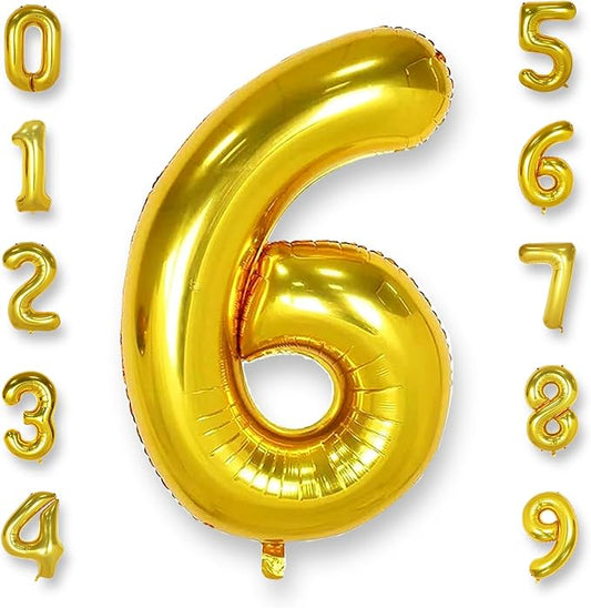 AULE 40 Inch Big Gold 6 Balloon Number Large Foil Helium Number Balloons 0-9 Jumbo Giant Happy 6th Birthday Party Decorations for Boy or Girl Huge Mylar Anniversary Party Supplies
