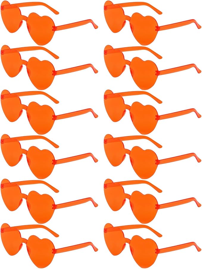 12 Pairs Heart Shaped Sunglasses Candy Color Rimless Fun Heart Glasses for Women Party Favors