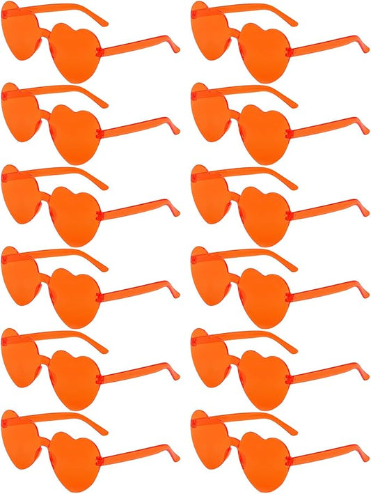 12 Pairs Heart Shaped Sunglasses Candy Color Rimless Fun Heart Glasses for Women Party Favors
