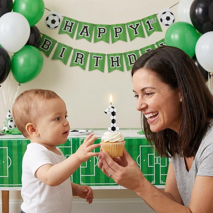 Soccer Number 1 Birthday Candle, First Birthday Candle Sport-Theme Cake Topper, Soccer Theme Party Decorations for Boys Girls, Party Supplies Birthday Gifts