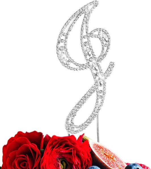 Letter J Cake Topper Rhinestone Crystal Silver Letter For Wedding or Anniversary Birthday Party Decoration Supplies