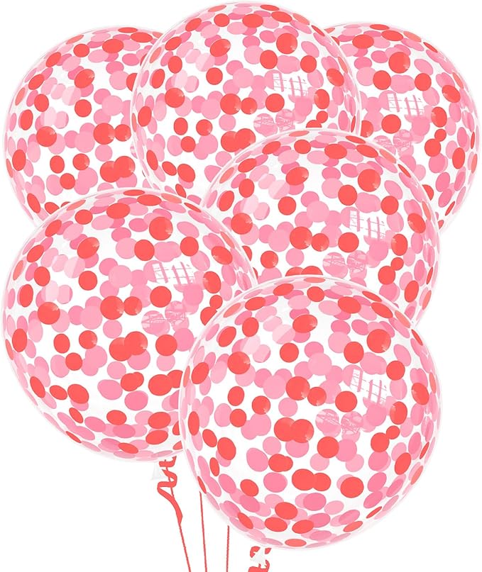 VHUWE Red Pink Confetti Balloons 25 Pcs, 12 Inch Thickened Clear Latex Balloon with Confetti Inside for Birthday Party Baby Shower Graduation Anniversary Engagement Decorations Supplies -Paper