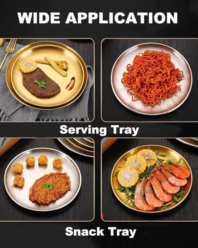Serving Trays 14.2in Stainless Steel Decorative Tray Round Gold Tray for Kitchen Wedding Party Coffee Table