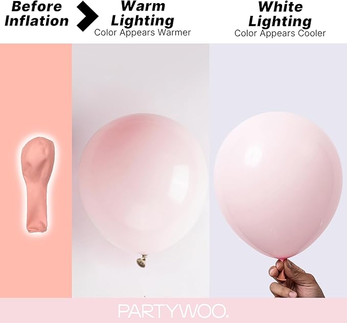 PartyWoo Pale Pink Balloons 140pcs Different Sizes of 18 12 10 5 Inch Light Pastel Baby Pink Balloon Arch Kit for Engagement Bachelorette Baby Shower Easter Birthday Party Decorations Pink-Q01