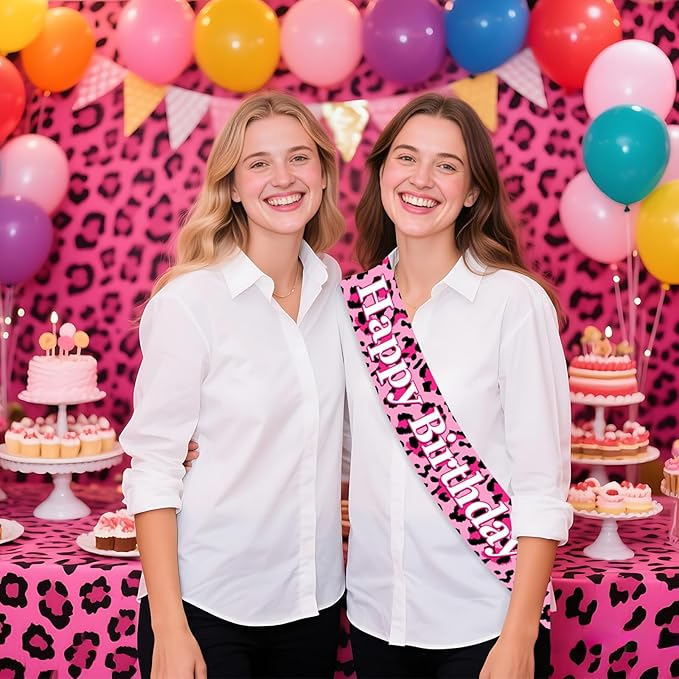 Leopard Cheetah Happy Birthday Sash Girls Pink Leopard Birthday Party Favor Safari Jungle Wild Bday Party Decorations Safari Animal Print Supplies