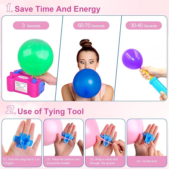 AXHJ Electric Balloon Pump, Portable Electric Air Balloon Pump Dual Nozzle Air Blower Pump, Balloon Inflator for Party Decorations