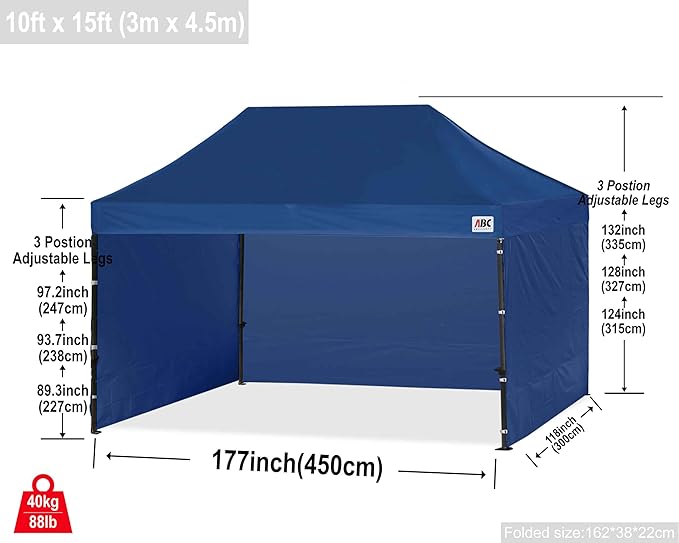 ABCCANOPY Heavy Duty Easy Pop up Canopy Tent with Sidewalls 10x15, Navy Blue