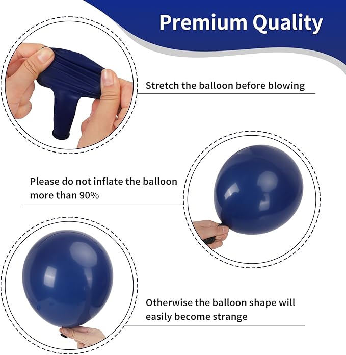RUBFAC 65pcs Navy Blue Silver Balloons, 12 Inches Navy Blue White Metallic Silver Chrome Party Balloons with Ribbons for Birthday, Wedding, Graduation Cowboys Decorations