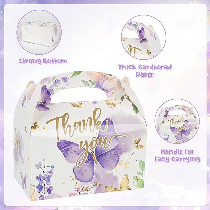 DjinnGlory 36-Pack Butterfly Party Favor Treat Boxes, Small Cute Gable Boxes for Girls Party Giveaways and Small Business 6.18x3.58x3.39 Inches