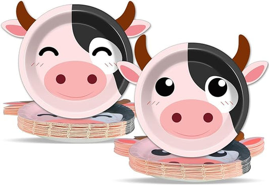 50 Count Cow Paper Plates Cow Print Baby Shower Plates Farm Animal Birthday Disposable Plates Zoo Theme Party Supplies Dinnerware Cow Cake Plates for Gender Reveal Boy Girl Kids Party Decorations