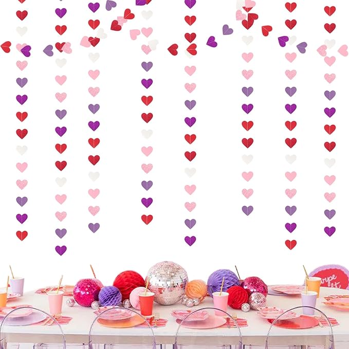 Hot-Pink Purple-Red Valentines Party-Decorations Heart-Garland - 62ft Women Girl Streamers Banner,Mothers Day Birthday Bachelorette Engagement Bridal Baby Shower Backdrop Decor Supplies Burgleda