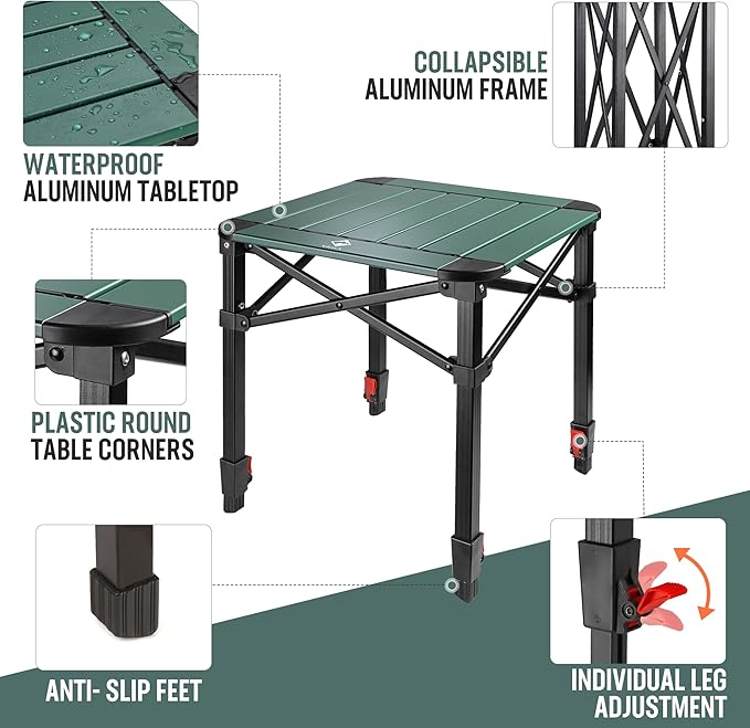 VILLEY Folding Camping Square Table with Carry Bag, Lightweight Aluminum Adjustable Square Table for Outdoor, Camping, Picnic, Backyards, BBQ, Large