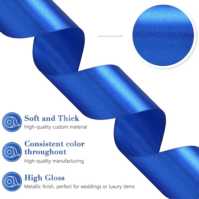 Blue Satin Ribbon 1-1/2 Inch, 60 Yards Royal Blue Polyester Fabric Ribbon for Gift Wrapping, Fabric Ribbon for Flower Bouquet Crafts Wedding Christmas Party