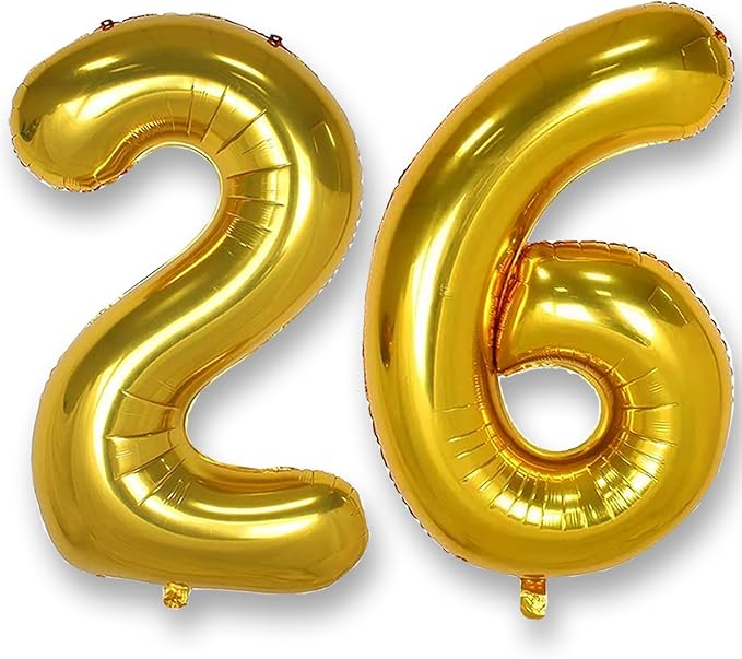 AULE 40 Inch Large 26 Balloon Numbers Gold, Big Foil Number Balloons, Giant Helium Happy 26th Birthday Party Decorations for Man and Women, Huge Mylar 62 Anniversary Party Supplies