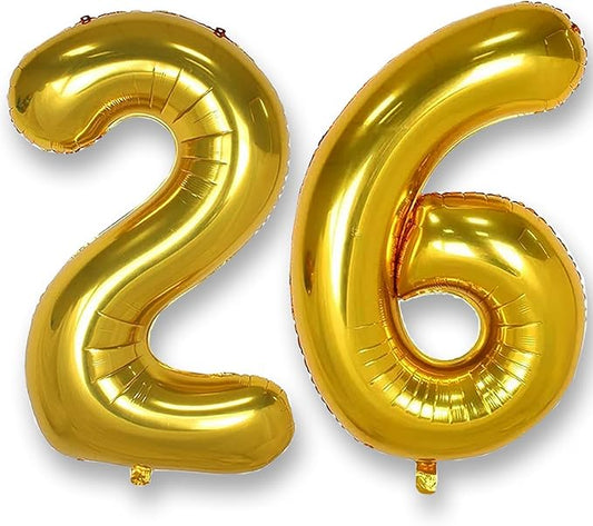 AULE 40 Inch Large 26 Balloon Numbers Gold, Big Foil Number Balloons, Giant Helium Happy 26th Birthday Party Decorations for Man and Women, Huge Mylar 62 Anniversary Party Supplies