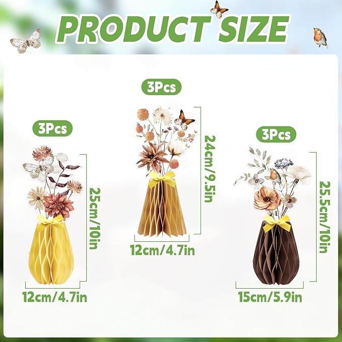 SUNBEAUTY Boho Flower Table Decoration 9Pcs Brown Floral Honeycomb Centerpieces Natural Party Decorations Paper Flower Table Decor for Home Rustic Wedding Baby Shower Neutral Birthday Party Supplies