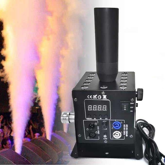 LED CO2 Jet Machine Fogger Smoke Machine, 26-33ft Spray Height, Single Tube Air Column DMX Control for Stage Show DJ Effect, 10''x6''x16''