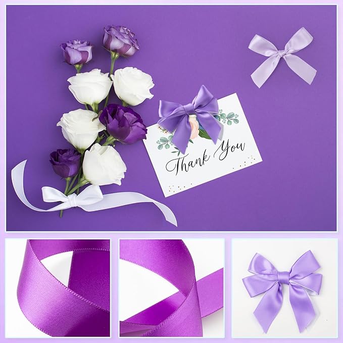 Purple Satin Ribbon 1 Inch Wide Lavender Light Purple Lilac Ribbon Assorted Solid Color Double Faced Satin Ribbon for Flower Bouquet Wedding Invitation Crafts Gift Wrapping Hair Bows - 60Yds