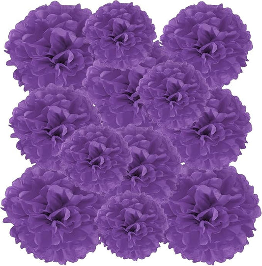 PATIKIL 8" 10" 12" Tissue Paper Pom Poms, 12PCS Pom Poms Paper Flowers Ball Tissue Paper Flowers for Wedding Bridal Shower Birthday Bachelorette Party Backdrop Decoration, Dark Purple