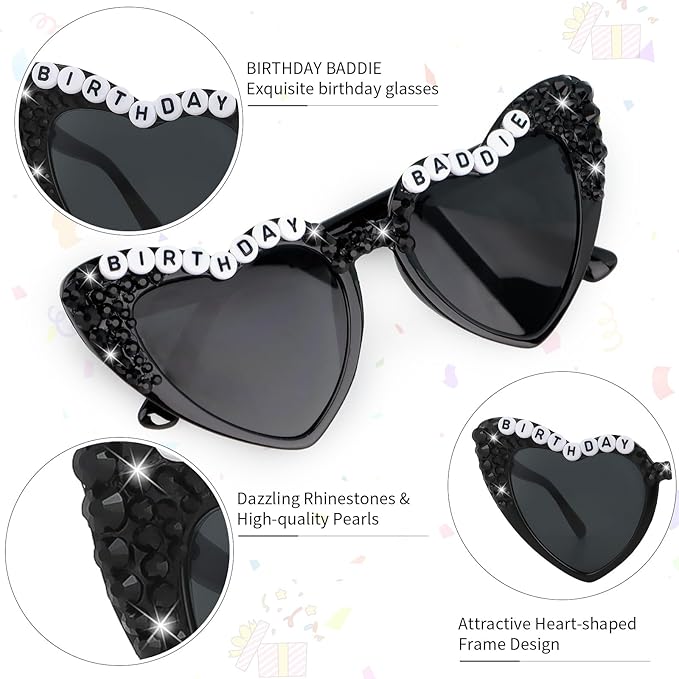 CIEHER Birthday Glasses for Women Girls Rhinestones Birthday Sunglasses Birthday Accessories Party Favors