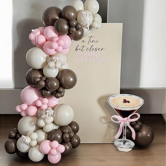 Pink and Brown Balloons, Espresso Martini Party Decorations, Dusty Pastel Pink Brown Coffee Chocolate Beige White Sand Latex Balloons for Birthday Bachelorette Bear Party Boho Bridal Baby Shower Decor