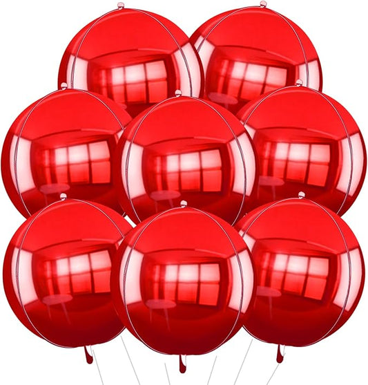 TONIFUL 8Pcs Large Red 4D Giant Round Foil Balloon 22inch Big Mirror Metallic Mylar Sephere Balloons for Christmas New Year Birthday Party Graduation Wedding Baby Shower Decoration Supplies