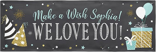 Let's Make Memories Personalized Happy Birthday Banner for Kids - Custom Birthday Party Decorations - Indoor/Outdoor Vinyl - Any Text - Chalkboard Celebration - 8ft