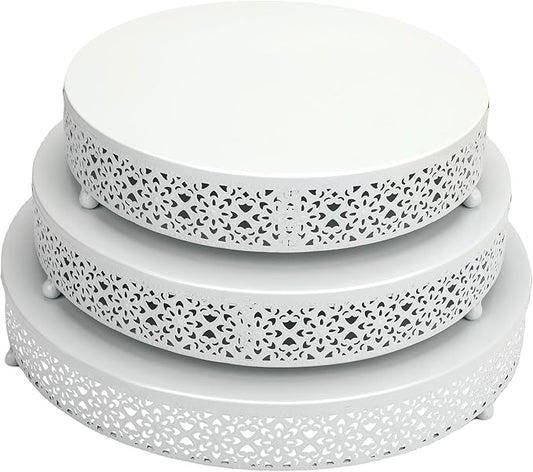 3 Piece Cake Stands Set 16'' 14'' 12'' Round Metal Cake Stands Cupcake Stand Riser Pastry Candy Display Plate for Dessert Table Wedding Event Birthday Anniversary Party (White)